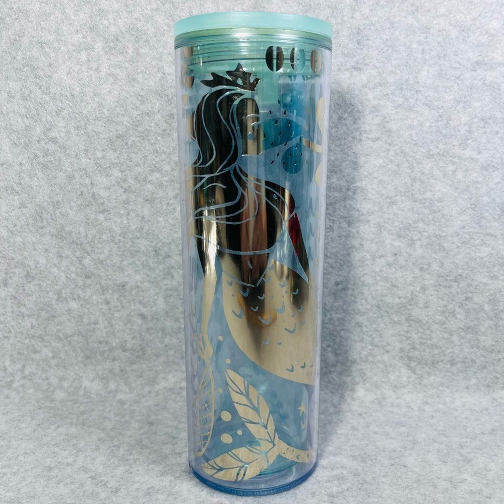 Starbucks 2020 Gold‎ Mint Blue Mermaid Siren Clear Cold Cup Tumbler 16 fl oz